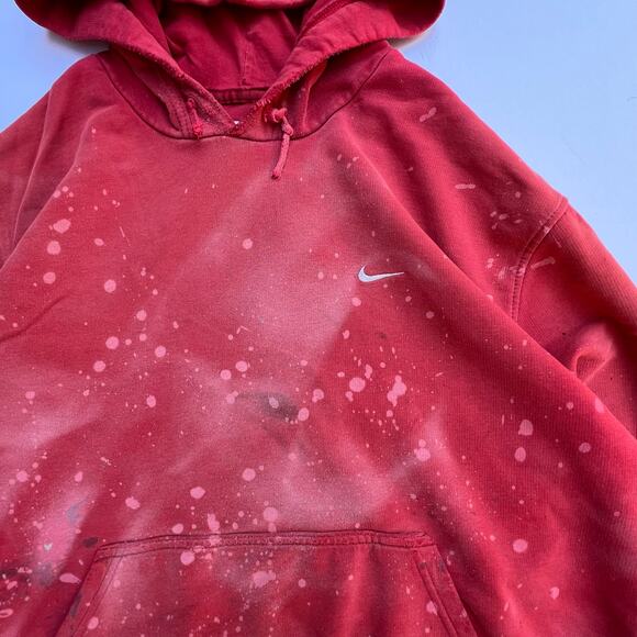 Vintage Y2K Thrashed Faded Red Nike Mini Swoosh Hoodie Sweatshirt M Paint Grunge - Picture 4 of 10